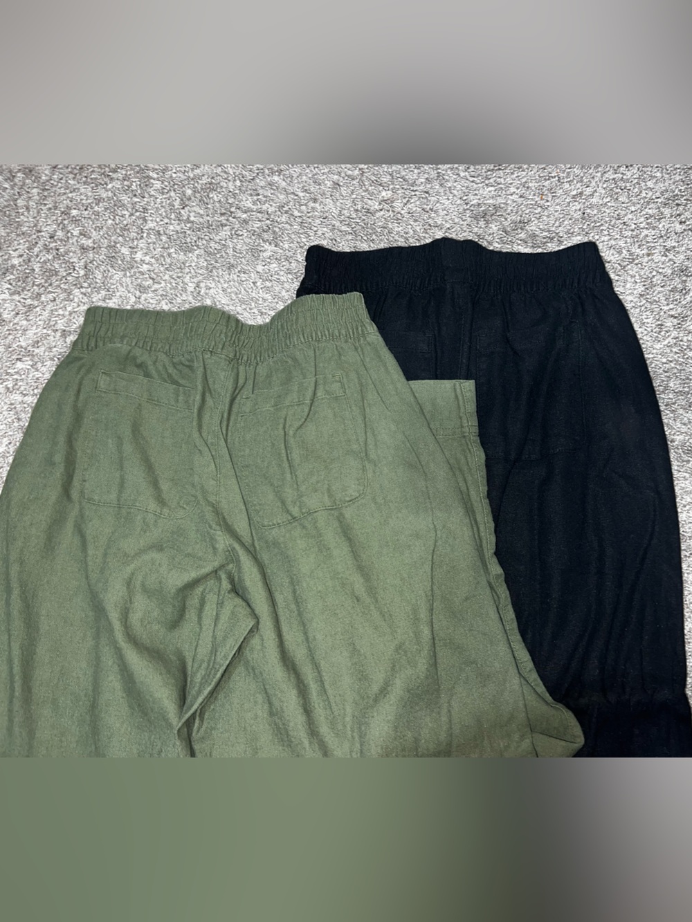 Two Pair Old Navy Wide Leg Linen Stretch Waist Pants - Black & Olive Green - Picture 5 of 5